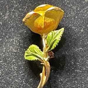 Vintage Carolyn Rafaelian enamel yellow rose pin